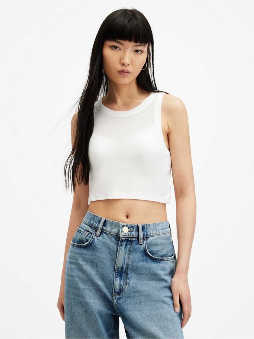 Women's White Ribbed Crop Tank Top - Classic Sleeveless